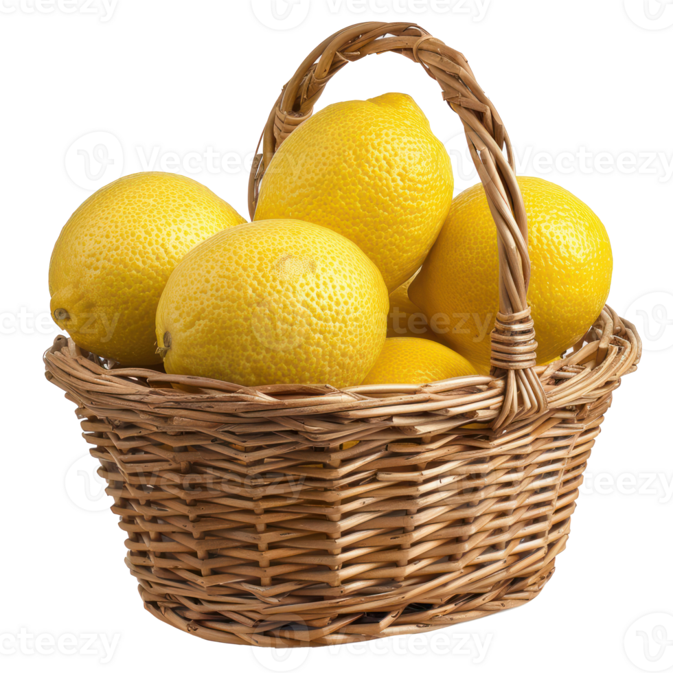 Lemon in a basket isolate on transparency background png