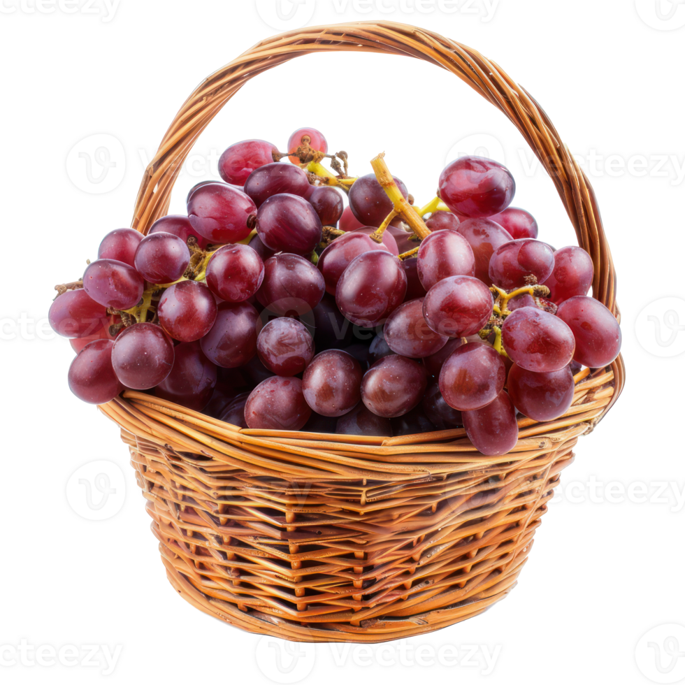 Red grapes in a basket front view isolate on transparency background png