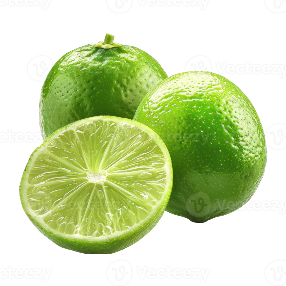 Lime whole and a half, clipping path isolate on transparency background png