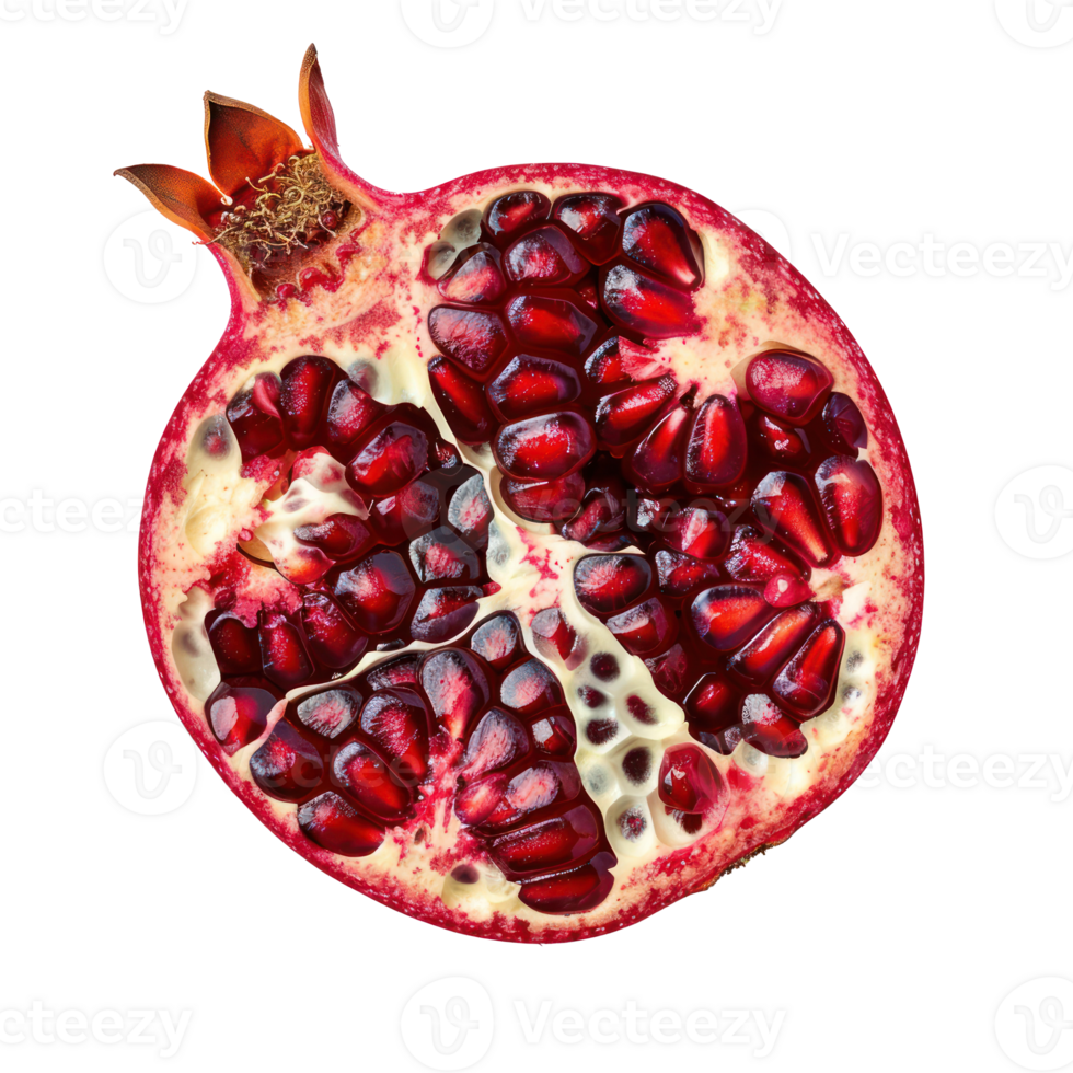 A slice of Pomegranate, clipping path top view isolate on transparency background png