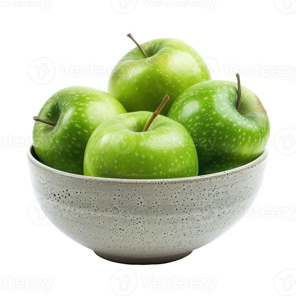 Fresh Green Apple in a bowl front view isolate on transparency background png