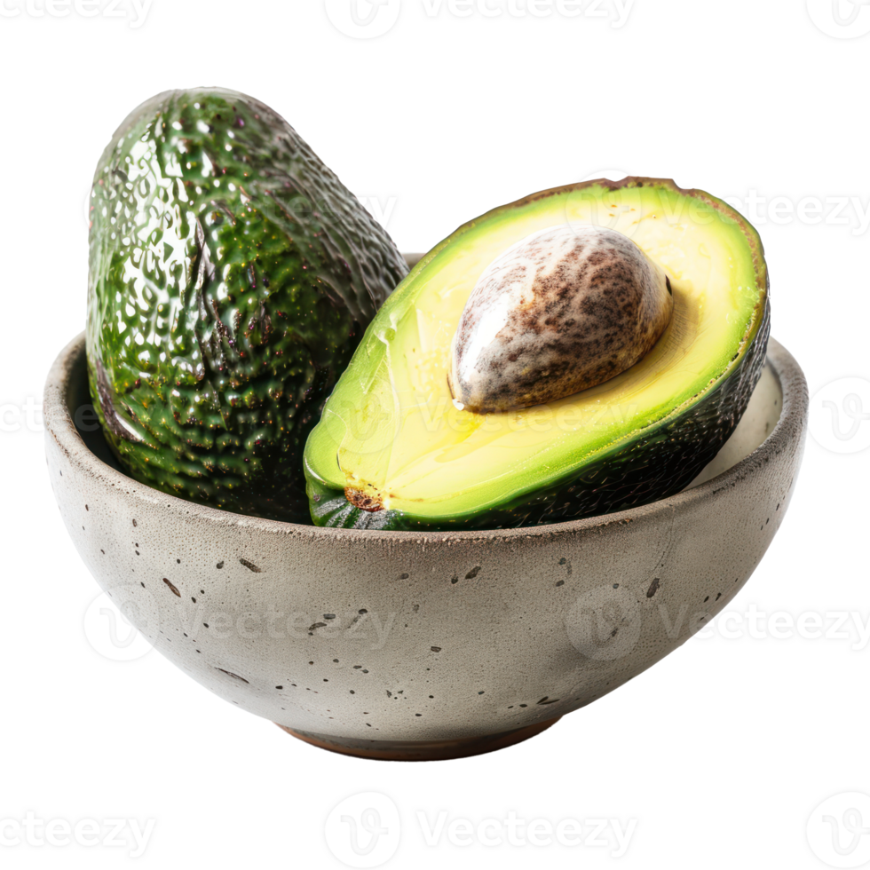 Avocado in a bowl front view isolate on transparency background png