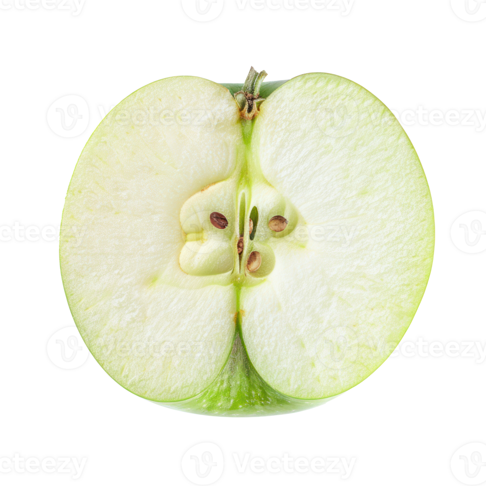 A slice of Green Apple, clipping path top view isolate on transparency background png