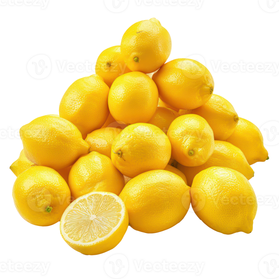 Heap of Fresh Lemon, clipping path isolate on transparency background png