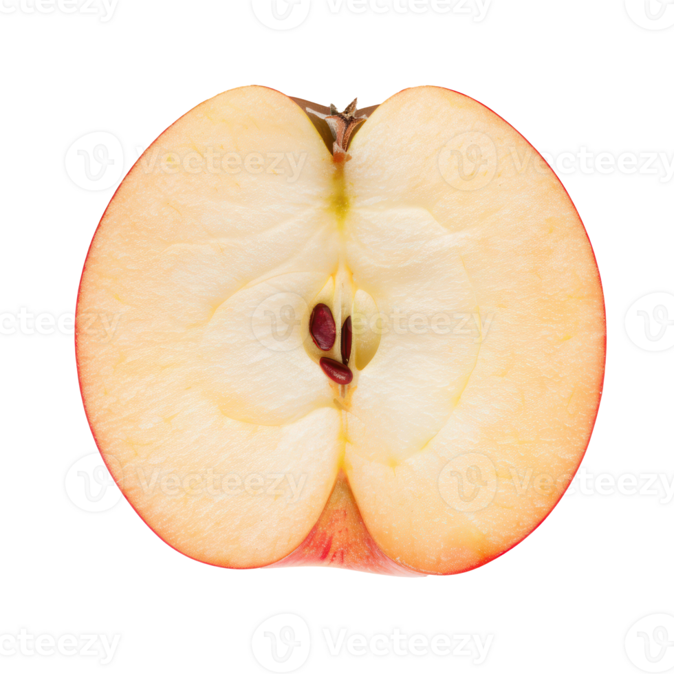 A slice of apple, clipping path top view isolate on transparency background png