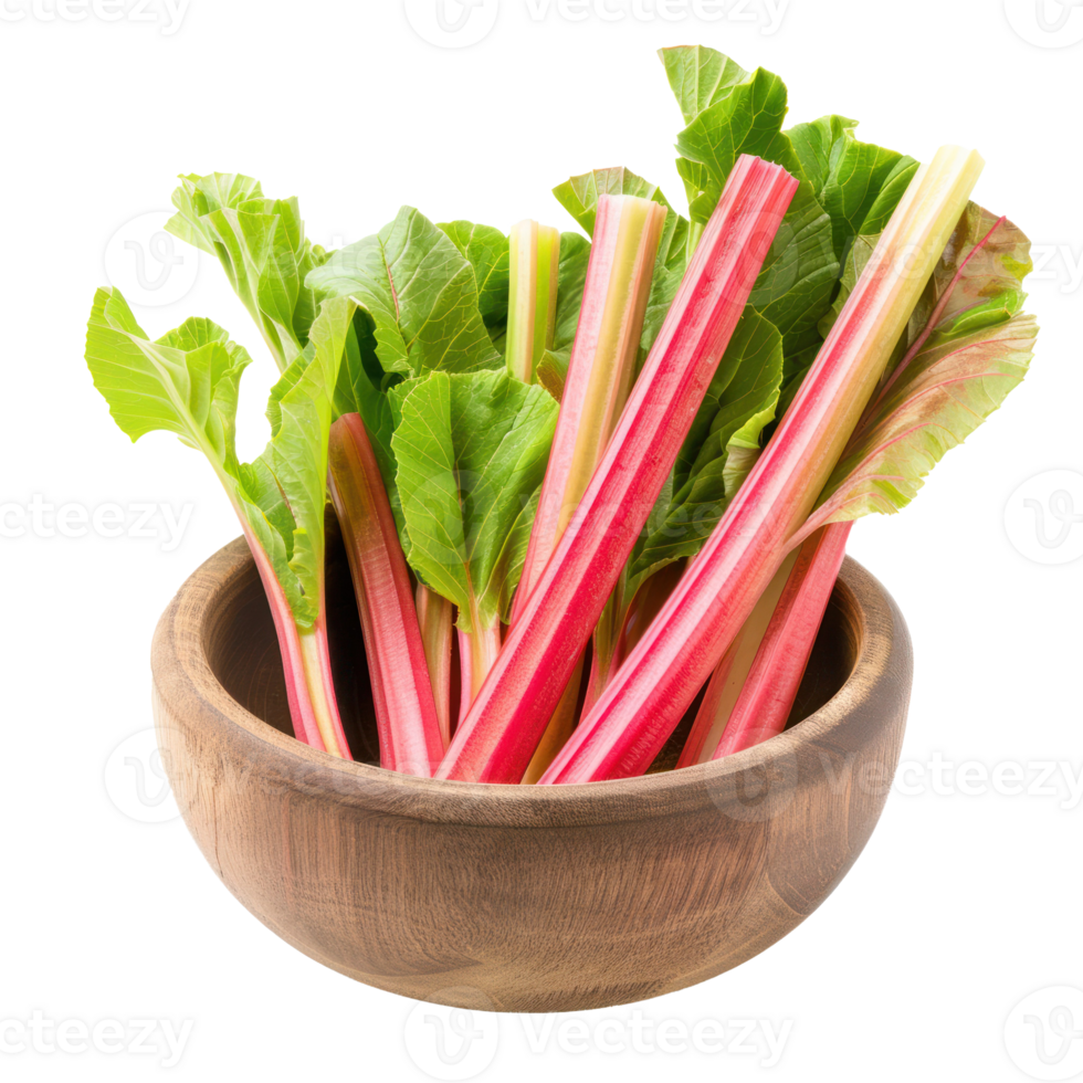 Rhubarb in a bowl front view isolate on transparency background png