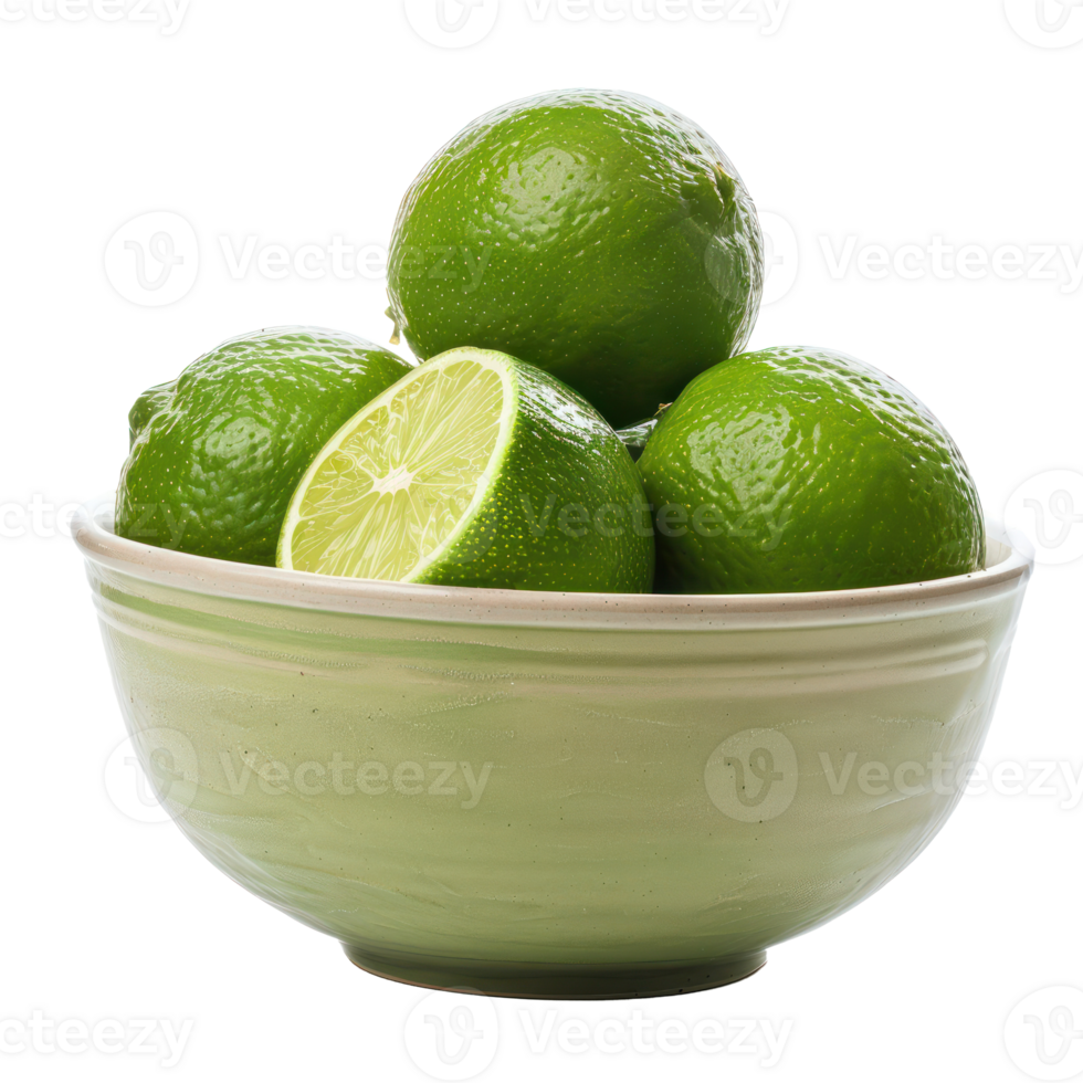 Lime in a bowl front view isolate on transparency background png