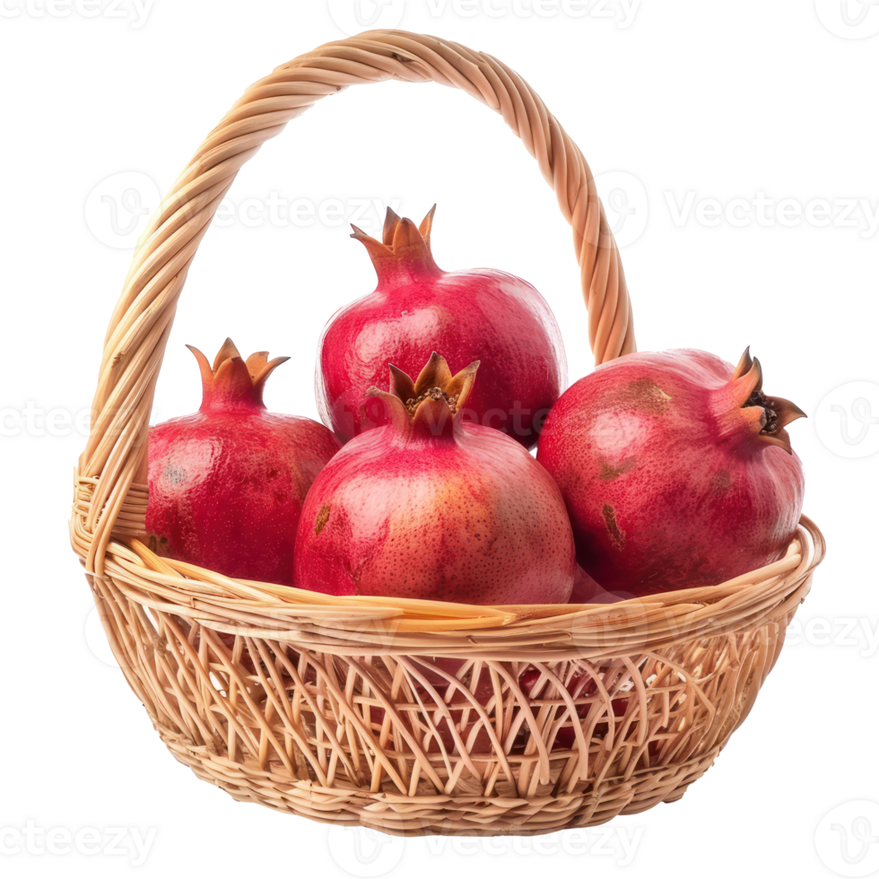 Pomegranate in a basket isolate on transparency background png