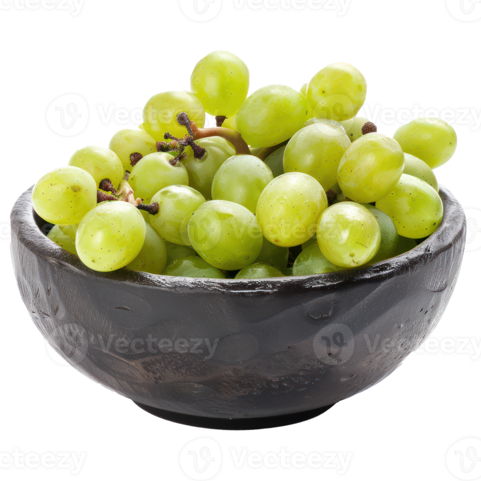 Green grapes in a bowl front view isolate on transparency background png