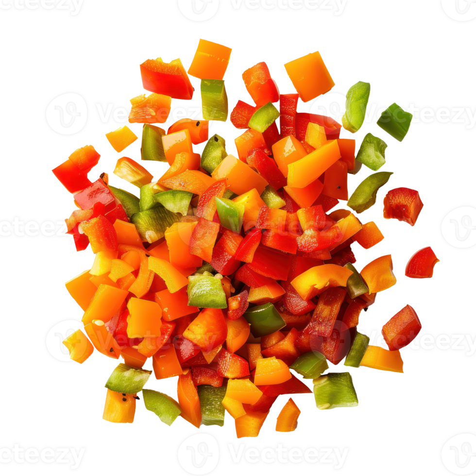 Pieces of diced sweet pepper top view isolate on transparency background png