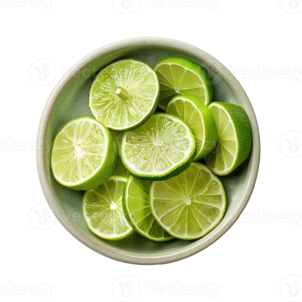 Sliced pieces of Lime in bowl top view isolate on transparency background png