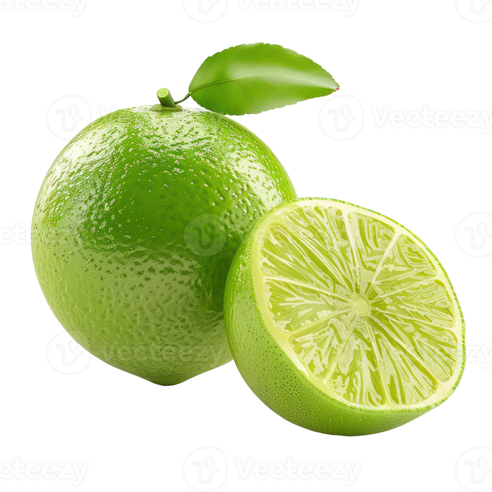 Lime whole and a half, clipping path isolate on transparency background png