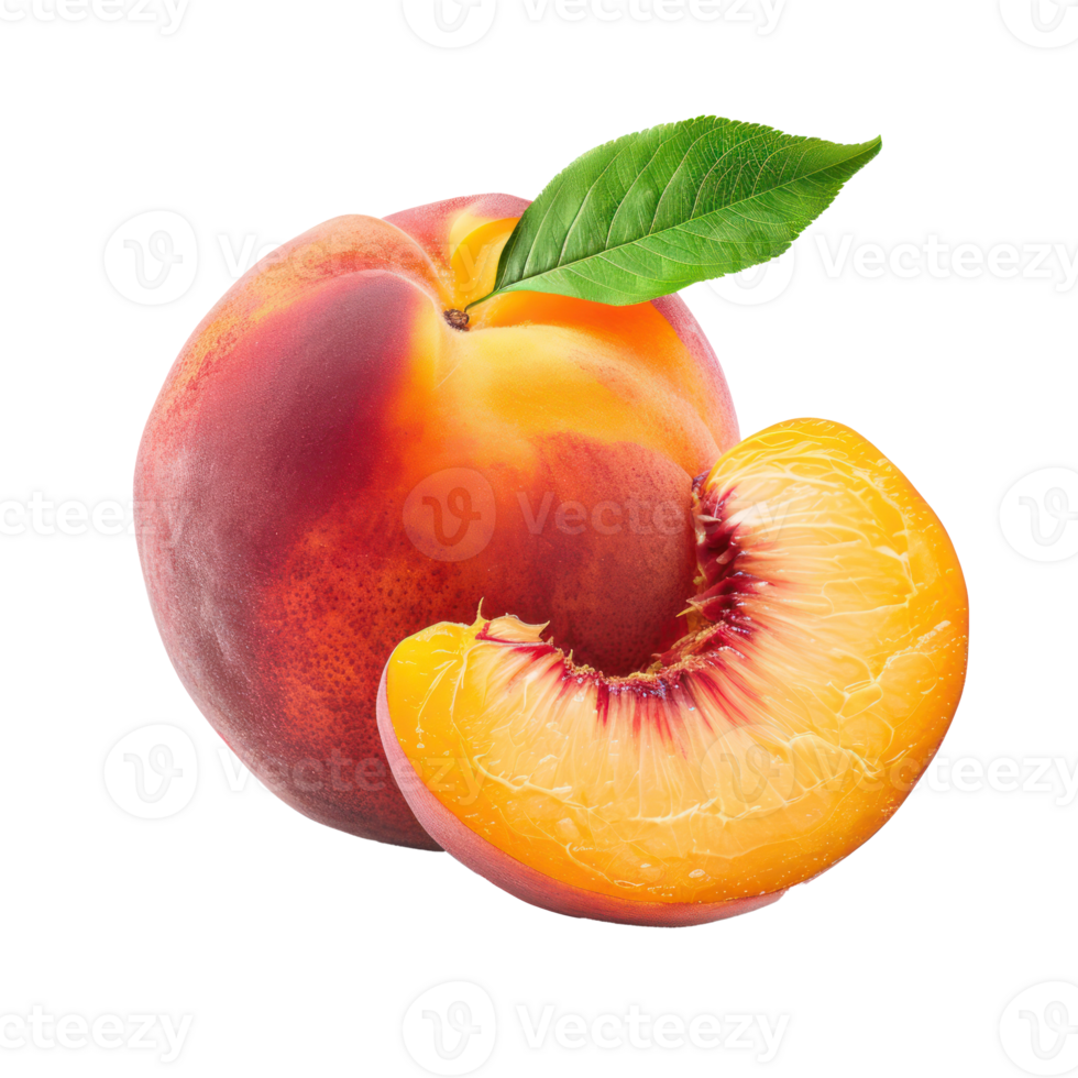 Peach with a slice Peach isolate on transparency background png