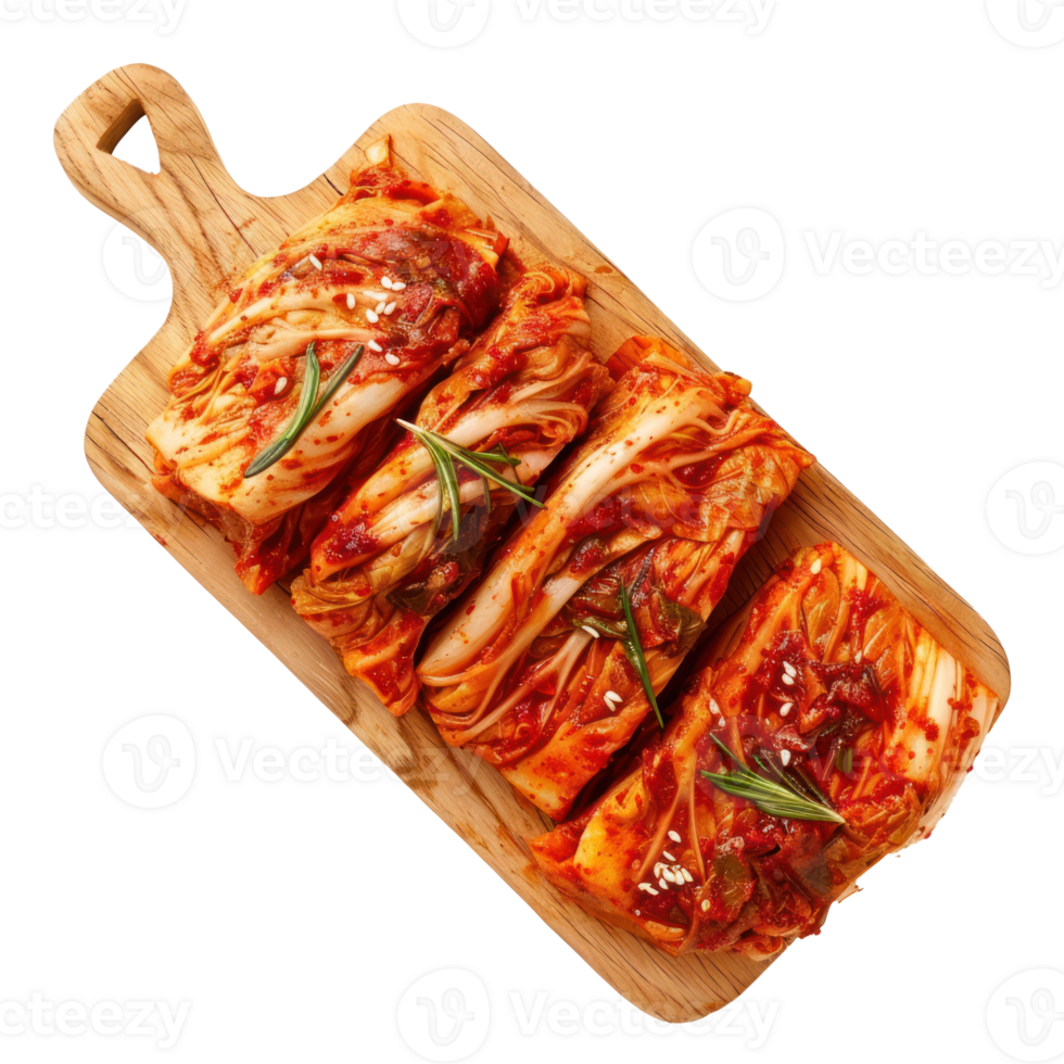 Kimchi on chopping board top view isolate on transparency background png