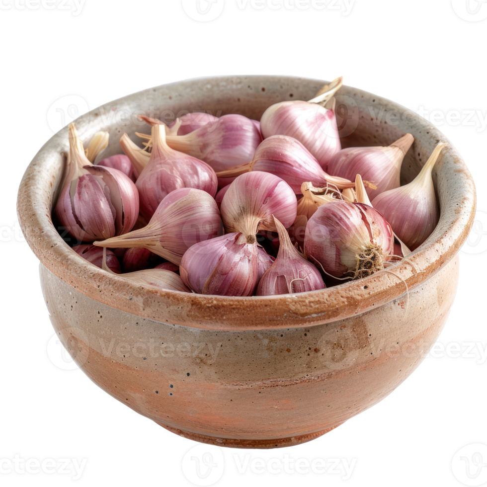 Shallots in a bowl front view isolate on transparency background png