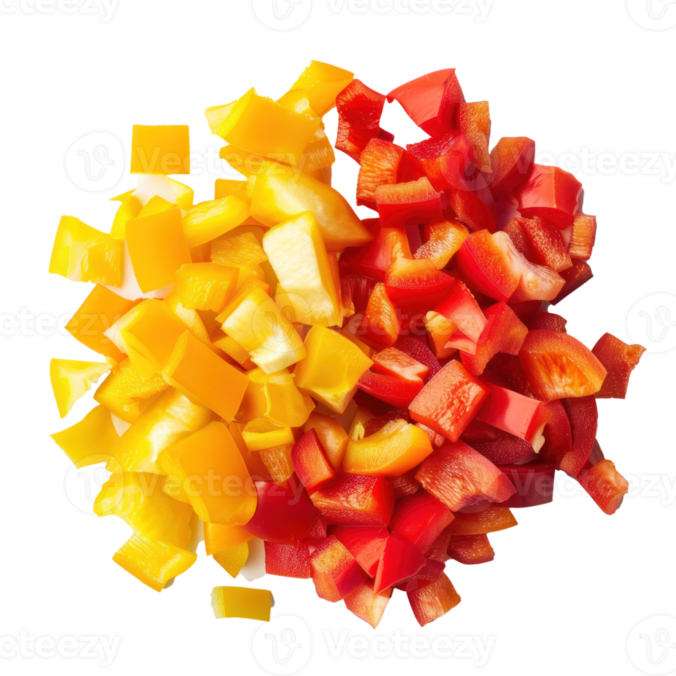 Pieces of diced sweet pepper top view isolate on transparency background png