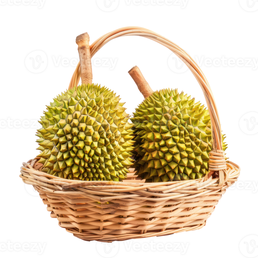 durian fruit in a basket isolate on transparency background png