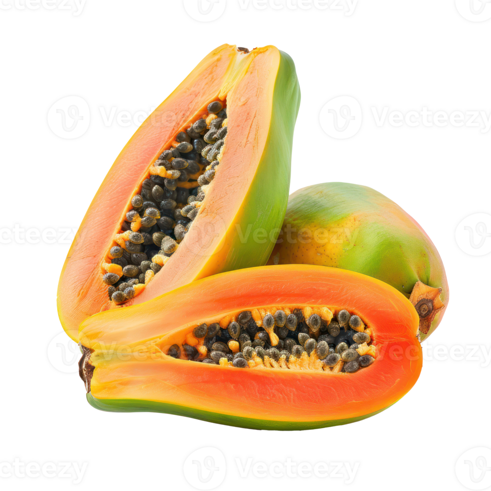 Papaya with a slice Papaya isolate on transparency background png