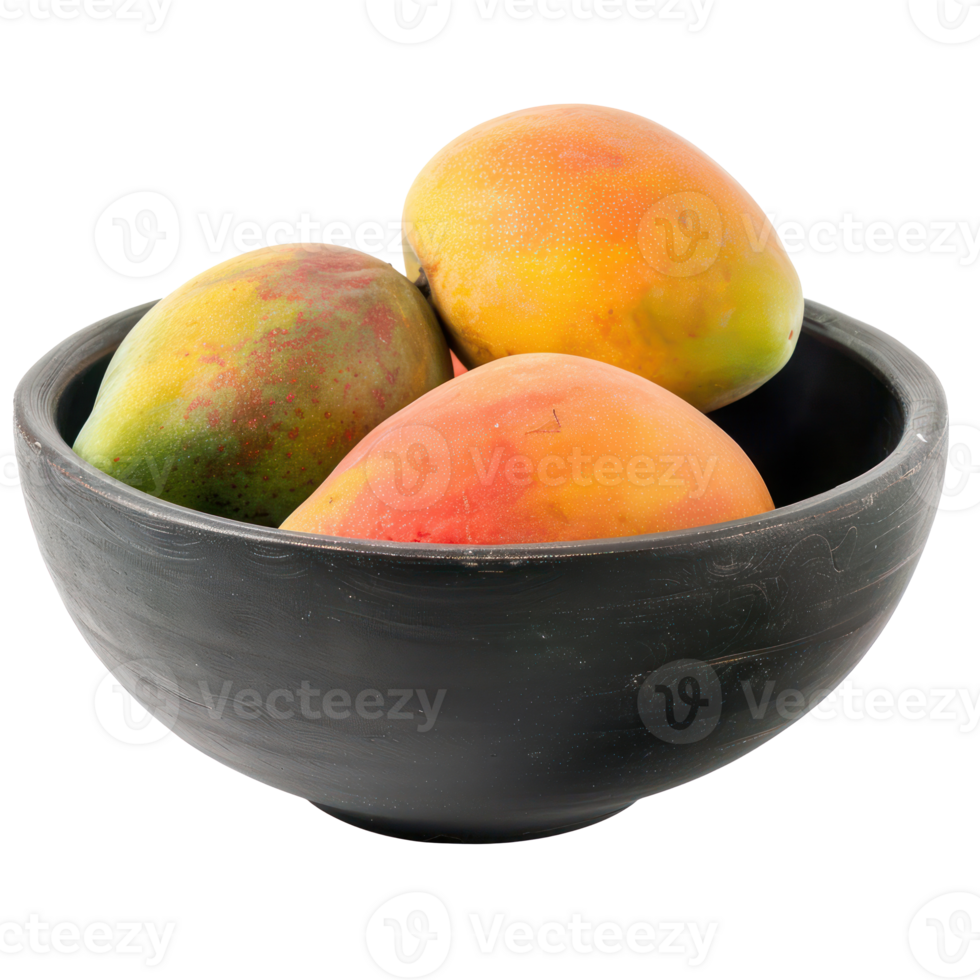 Fresh Mango in a bowl front view isolate on transparency background png