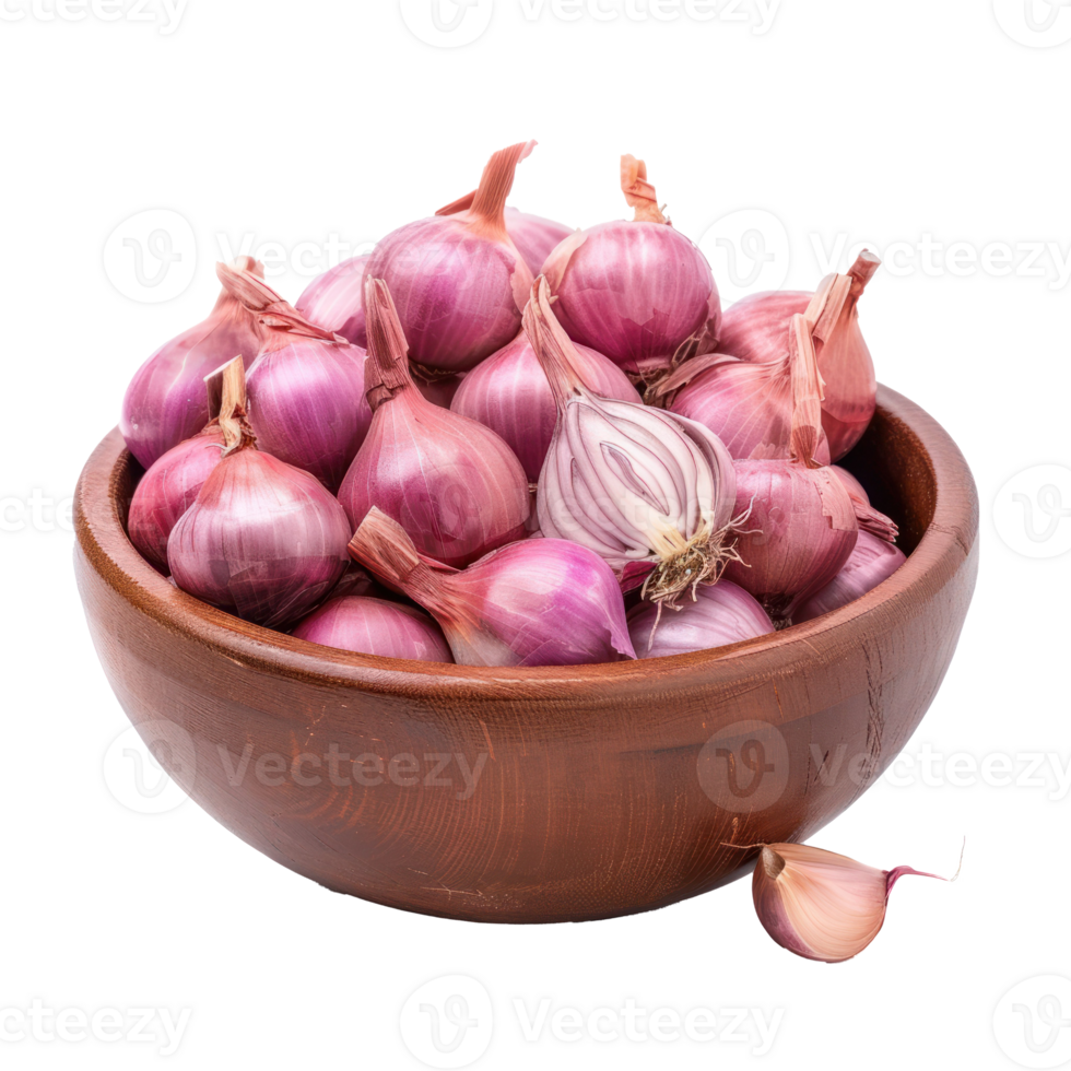 Shallots in a bowl front view isolate on transparency background png