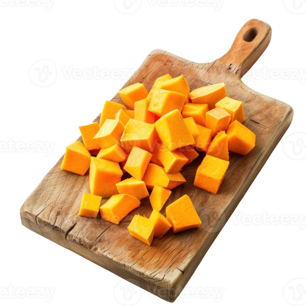 Siced Butternut Squash on chopping board isolate on transparency background png