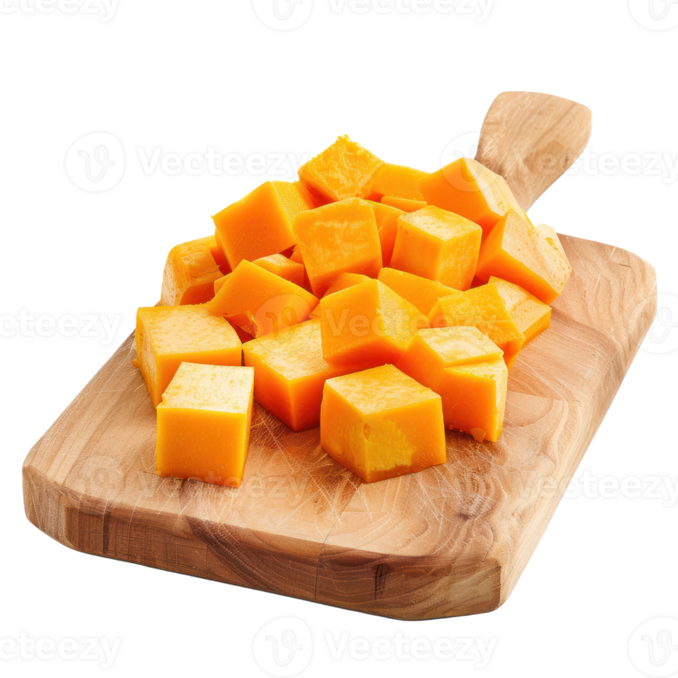 Siced Butternut Squash on chopping board isolate on transparency background png