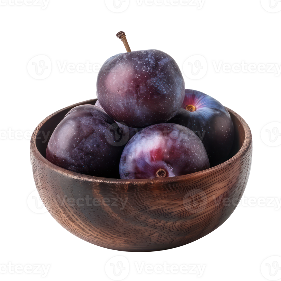Plum in a bowl front view isolate on transparency background png