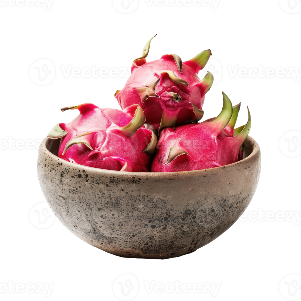 Dragon fruit in a bowl front view isolate on transparency background png