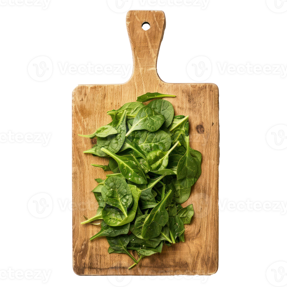 Siced Spinach on chopping board isolate on transparency background png