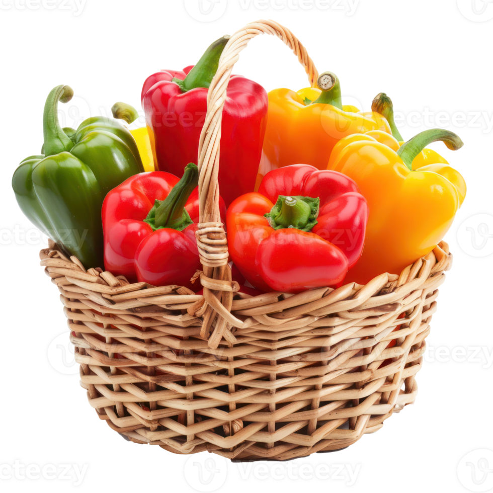 Sweet peppers in basket isolate on transparency background png
