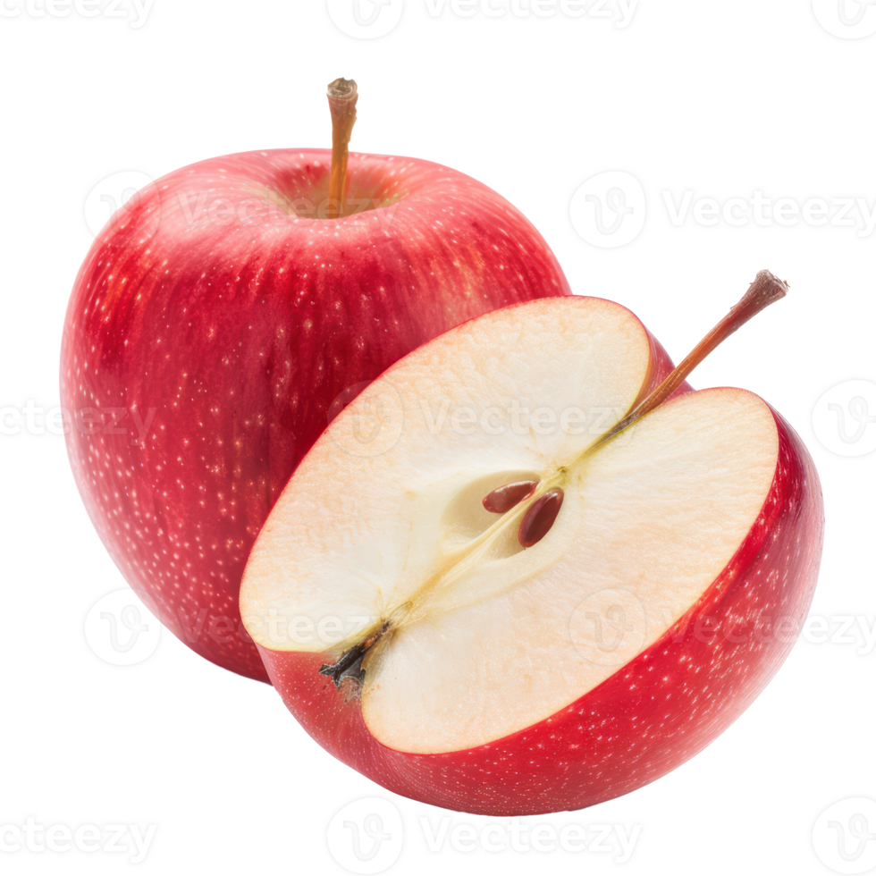 Apple whole and a half, clipping path isolate on transparency background png