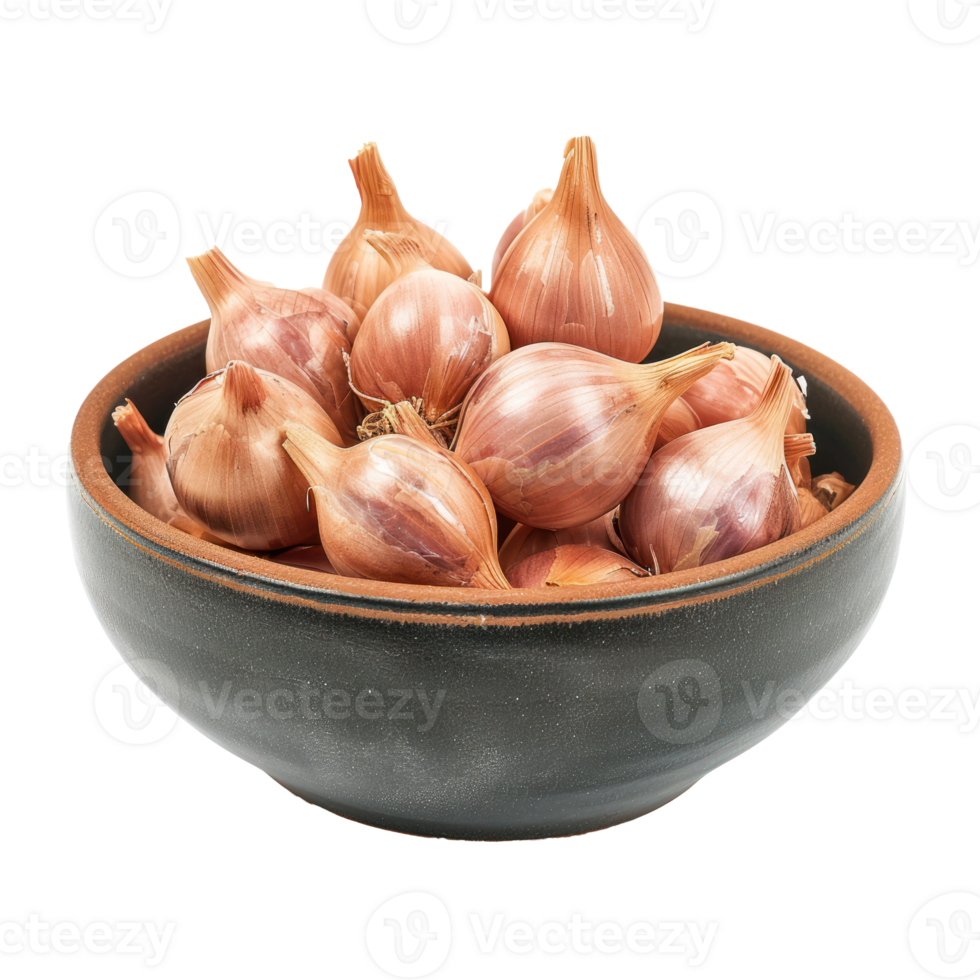 Shallots in a bowl front view isolate on transparency background png