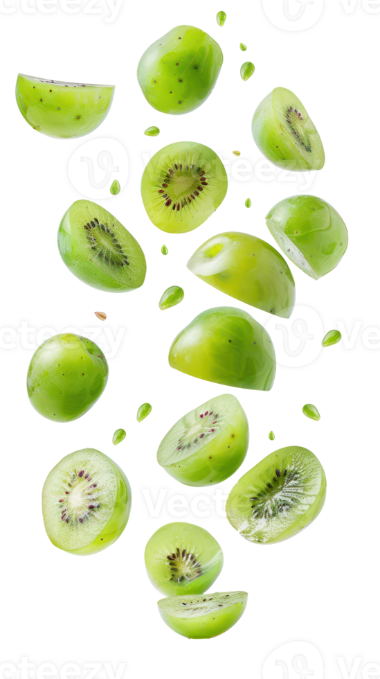Falling slices of Green grapes isolate on transparency background png