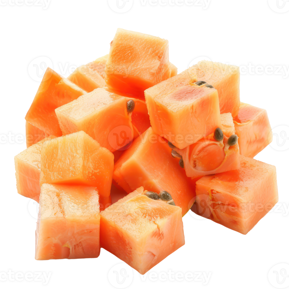 Cubes of Papaya isolate on transparency background png