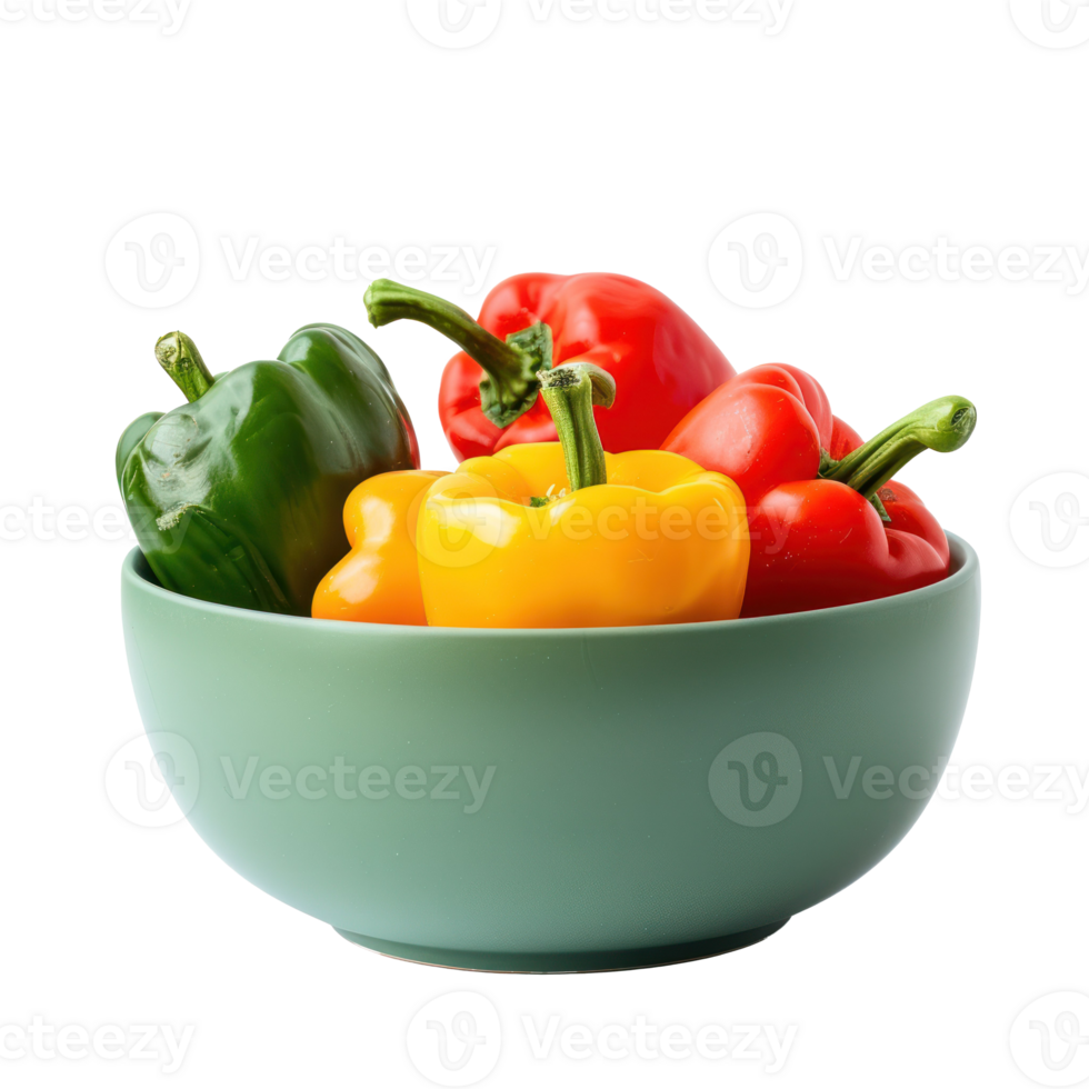 Sweet peppers in a bowl front view isolate on transparency background png