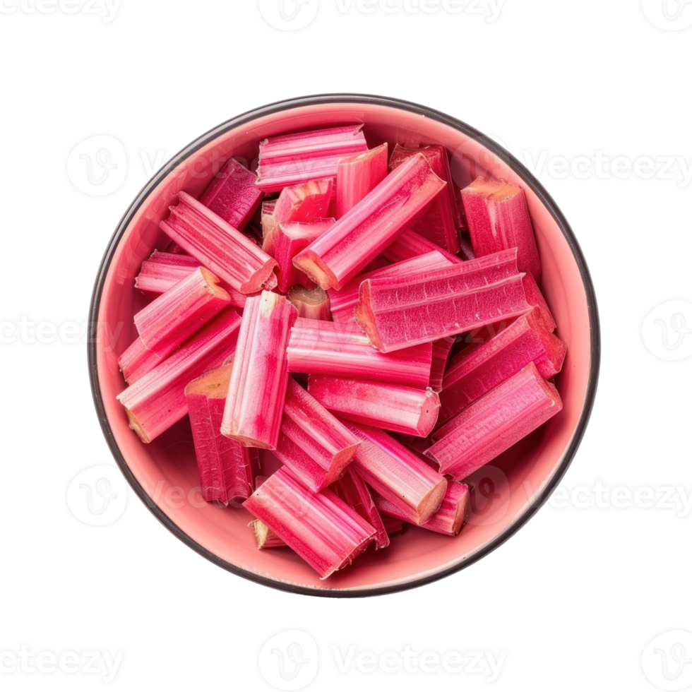 Rhubarb in a bowl top view isolate on transparency background png