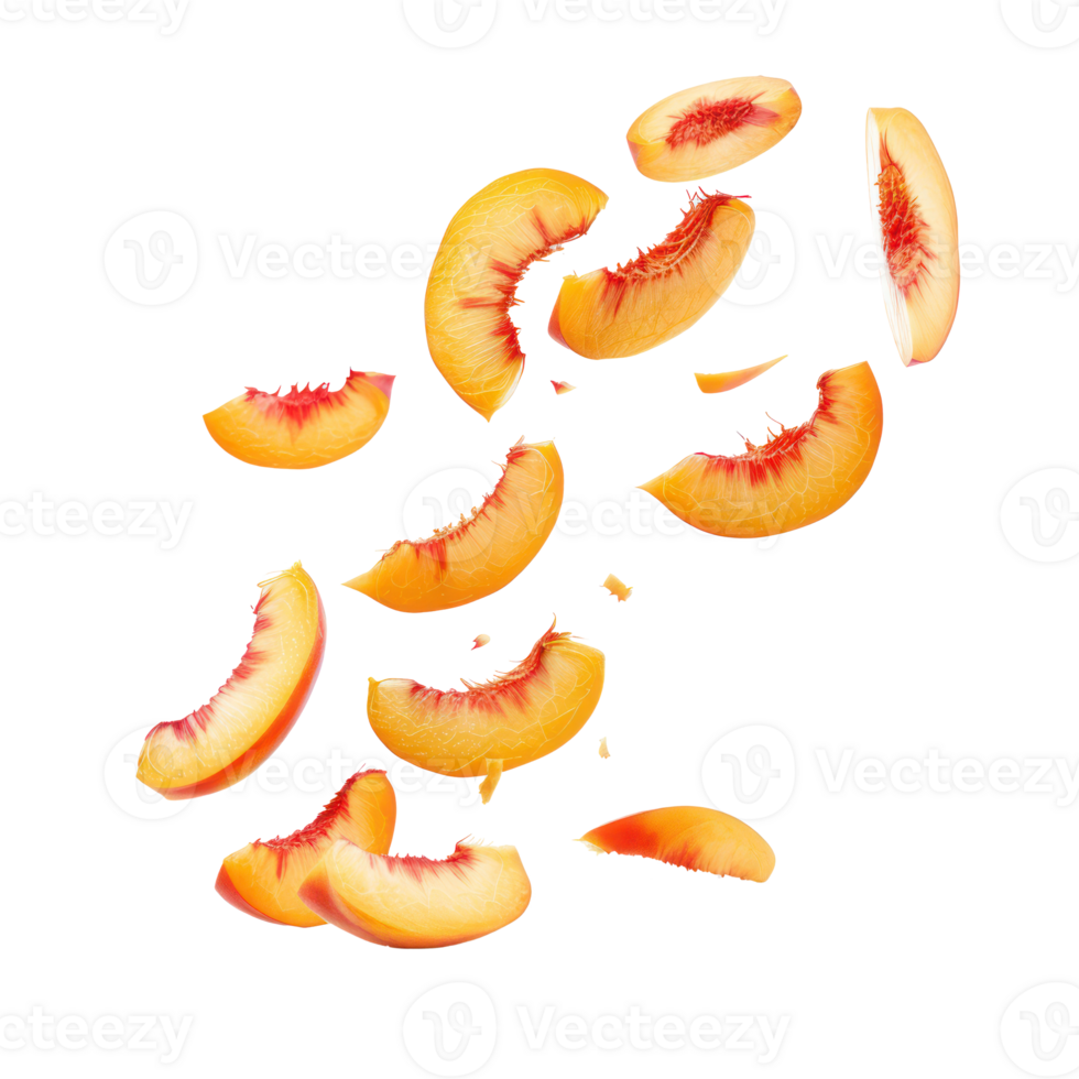 Falling slices of Peach isolate on transparency background png