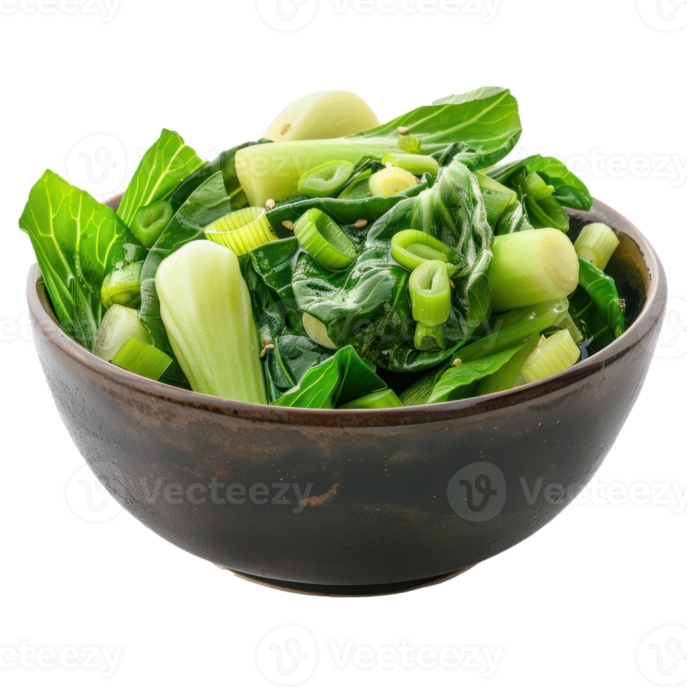 Stir-fried Bok Choy vegetable in a bowl isolate on transparency background png