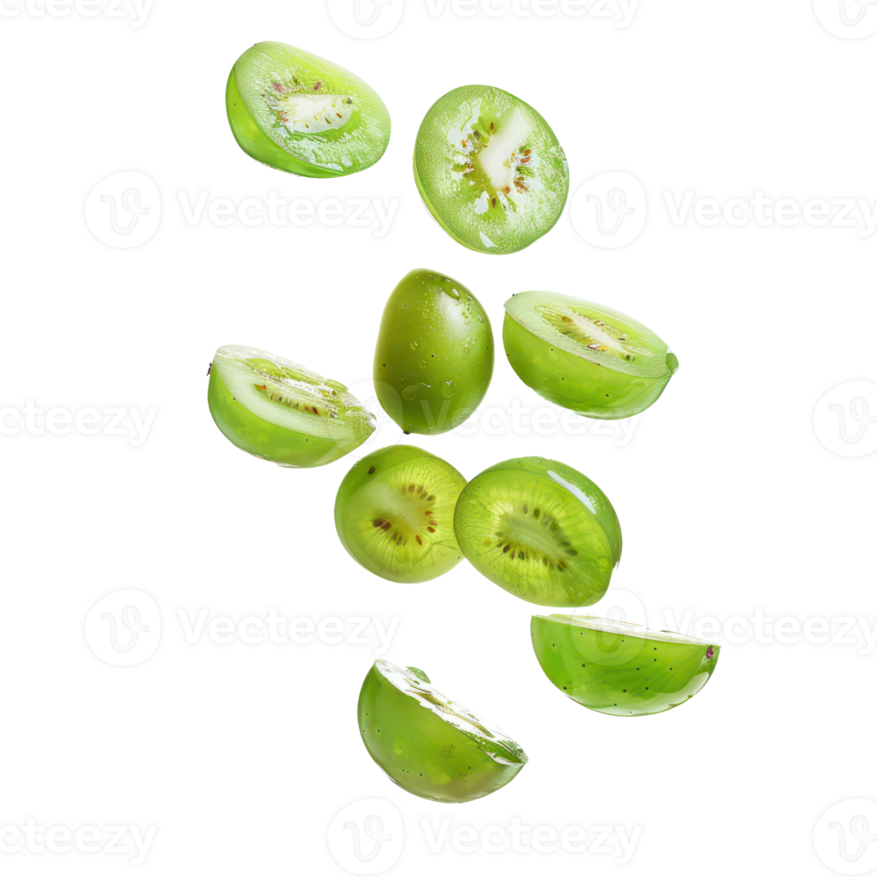 Falling slices of Green grapes isolate on transparency background png