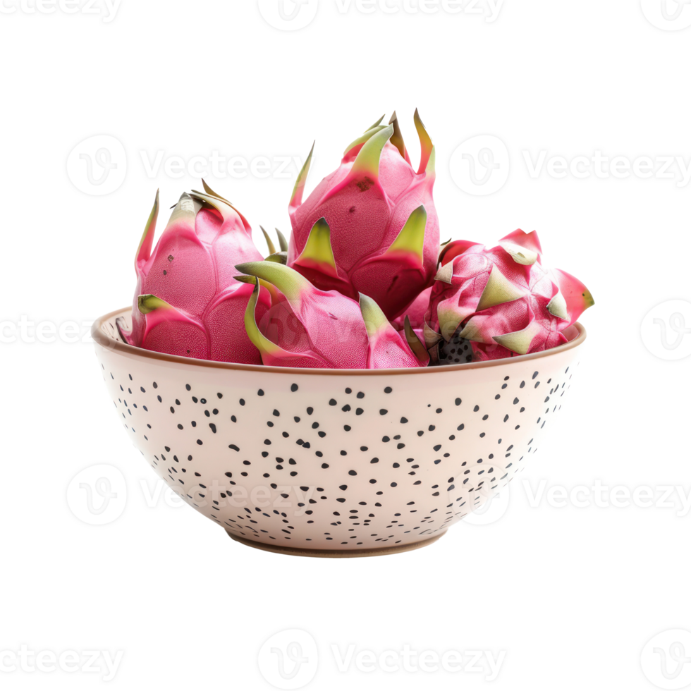 Dragon fruit in a bowl front view isolate on transparency background png