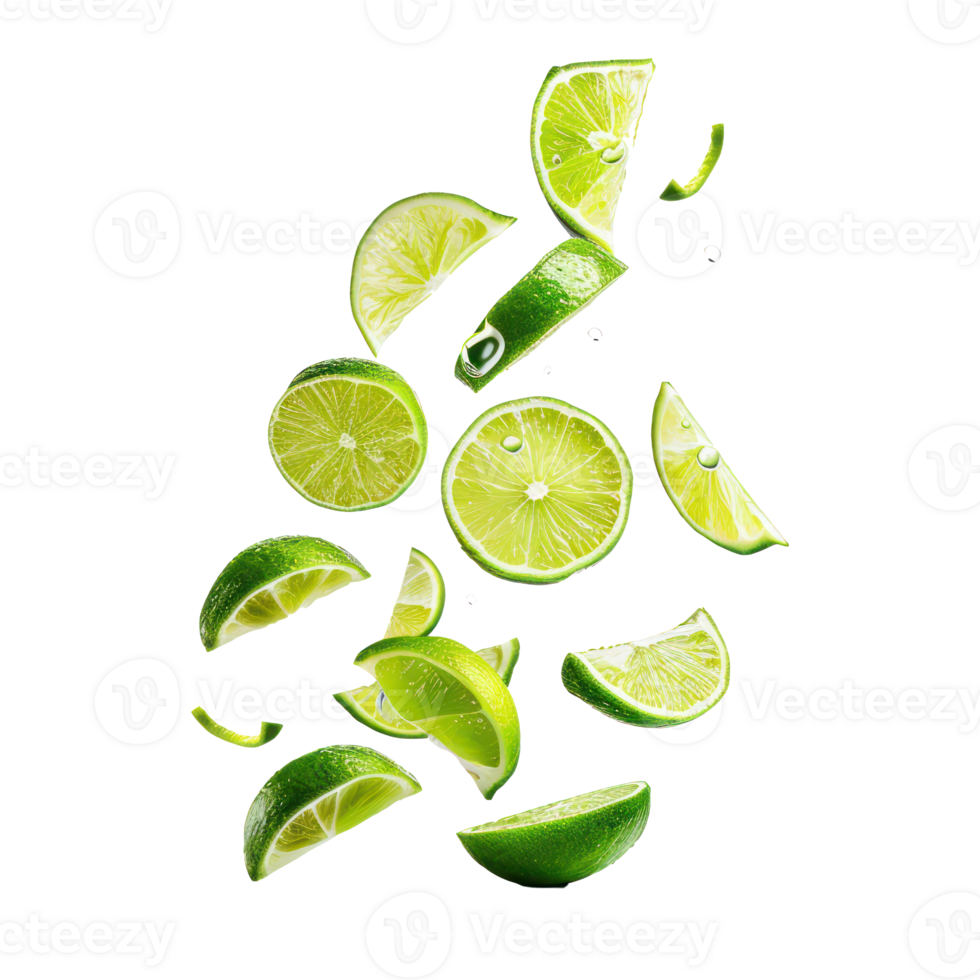 Falling slices of Lime isolate on transparency background png
