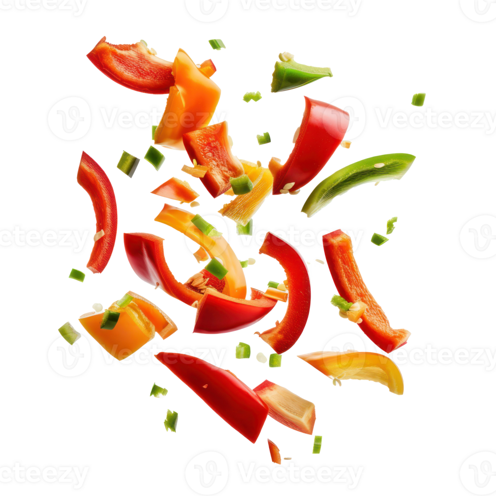 Falling sweet pepper slices isolate on transparency background png