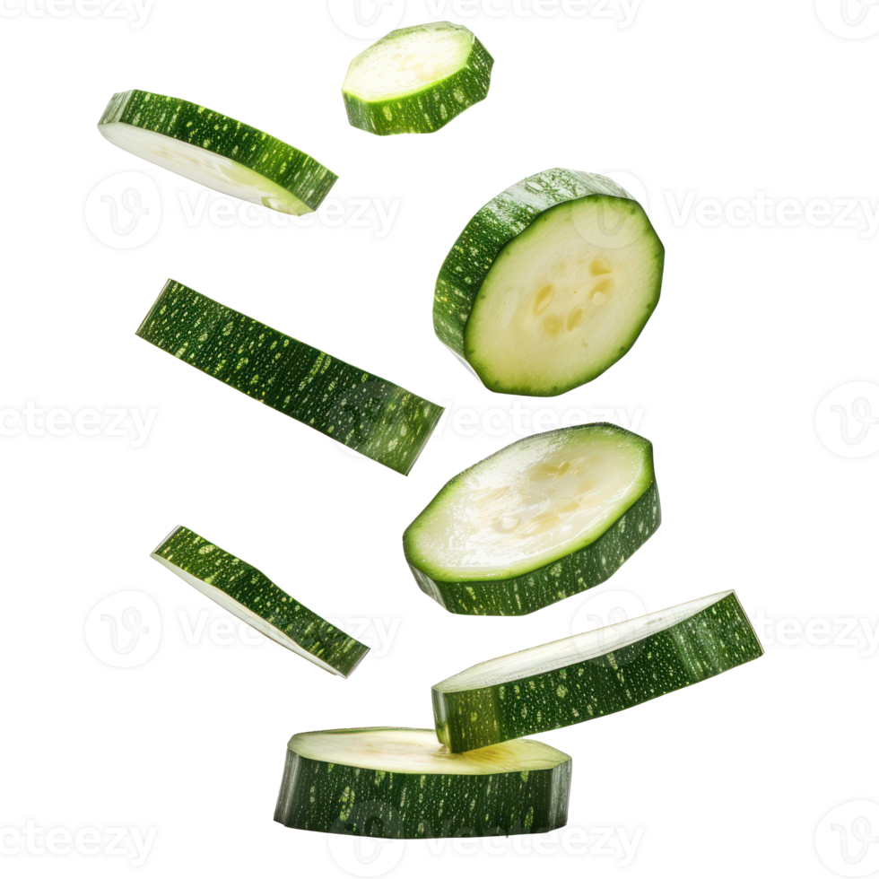 Slices of Falling Zucchini isolate on transparency background png