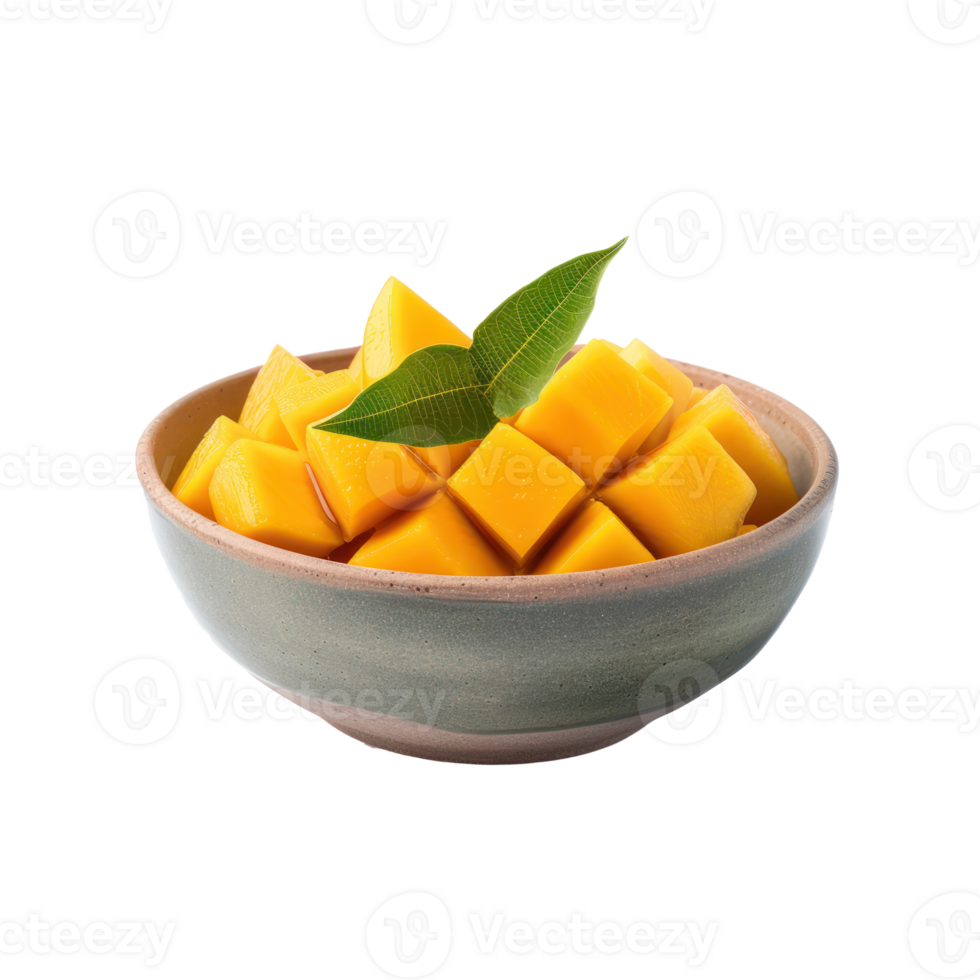 Fresh Mango in a bowl front view isolate on transparency background png
