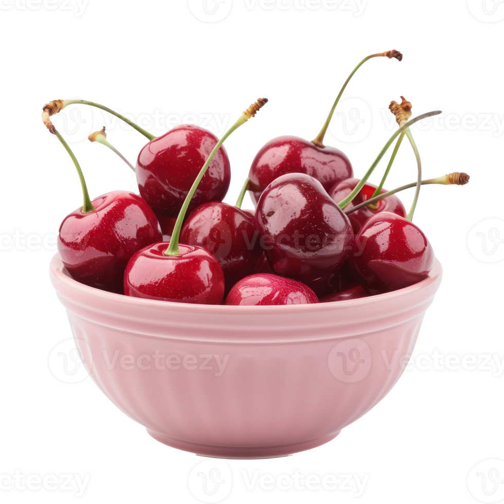 Cherry in a bowl front view isolate on transparency background png