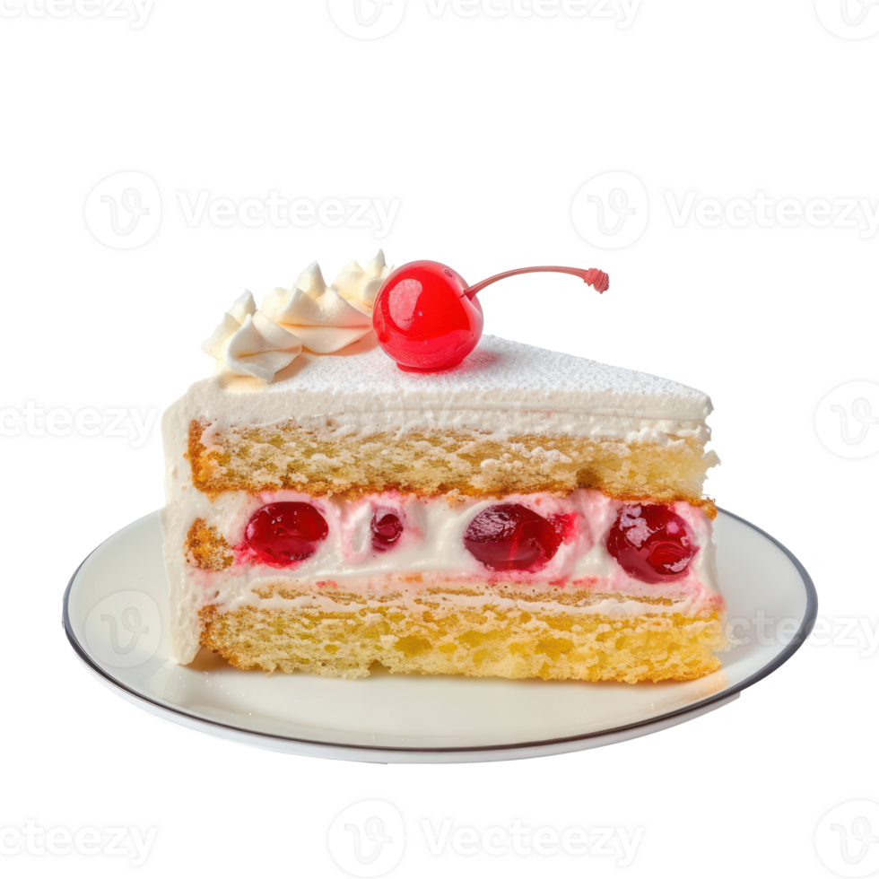 Cake portion with cherry on top isolate on transparency background png