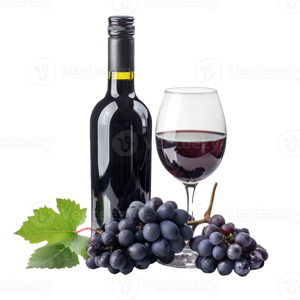 grapes wine bottle and glasses front view isolate on transparency background png