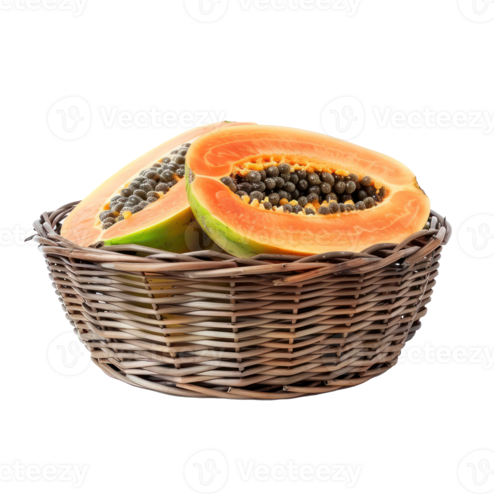 Papaya in a basket isolate on transparency background png