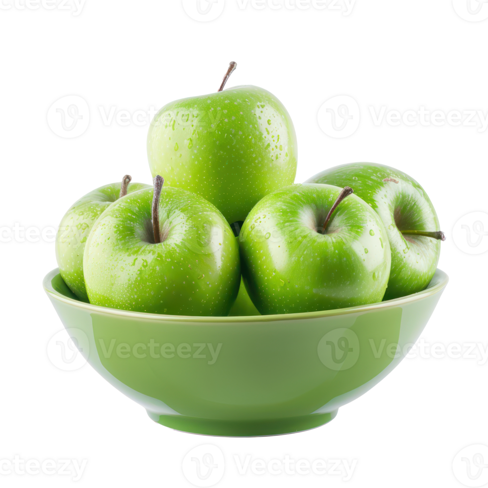 Fresh Green Apple in a bowl front view isolate on transparency background png