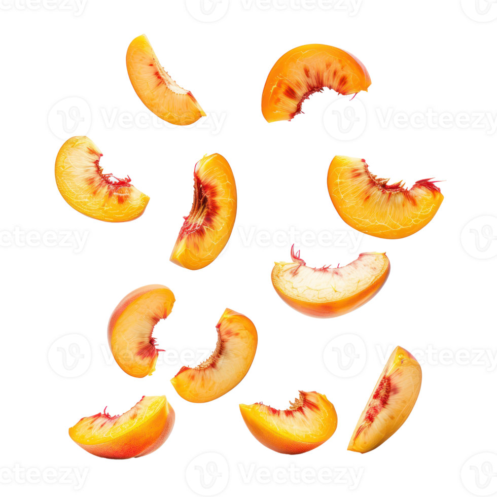 Falling slices of Peach isolate on transparency background png